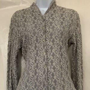 Anne Fontaine silver lace top with crystal buttons